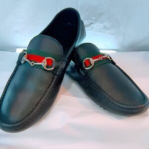 GUCCI Men's Black Leather Horsebit Loafers/Moccasins, Size 9.5
